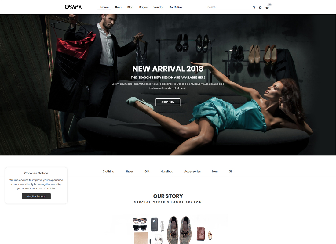 Osapa - Tema de WordPress para WooCommerce de estilo de vida y moda minimalista y limpio