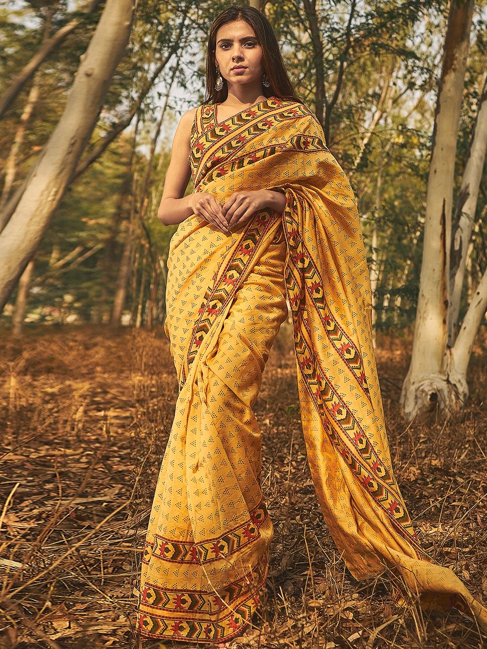 the loom-Yellow Printed Chanderi Saree