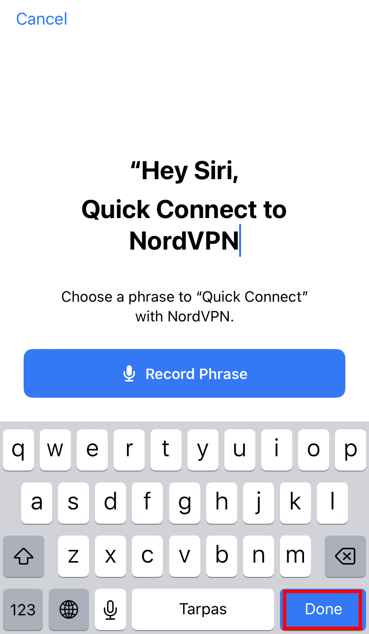 NordVPN in connessione con Siri