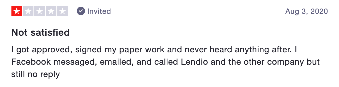 Lendio reviews TrustPilot