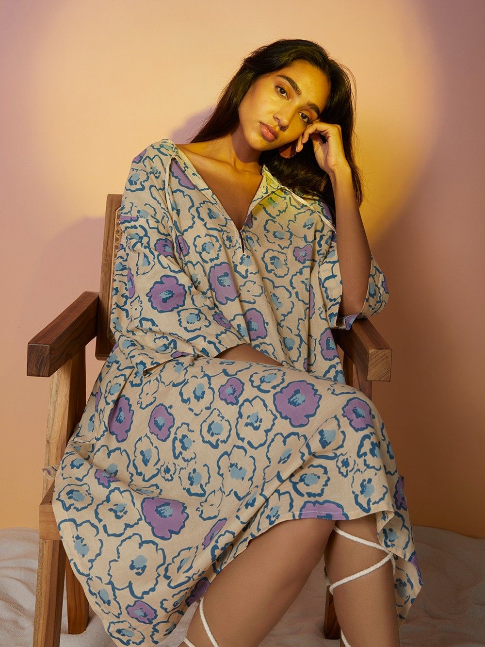 the loom - Pink Printed Cotton Oversized Kaftan