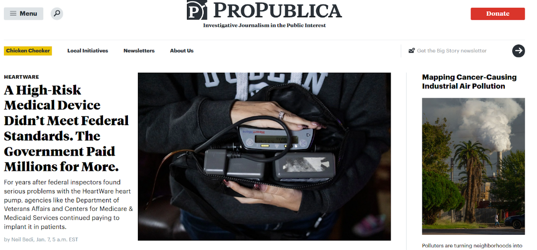 Screenshot of ProPublica webpage