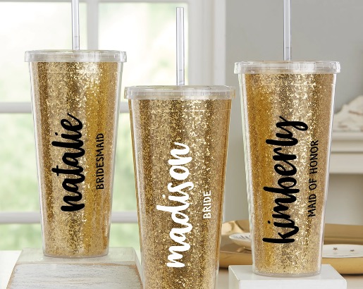 natalie, madison, and kimberly gold glitter tumblr gift idea for wedding party