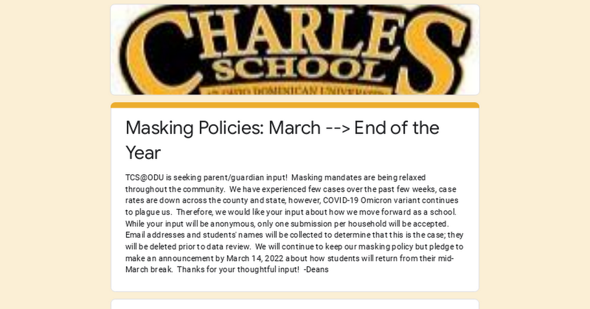 Masking Policies: March --> End of the Year