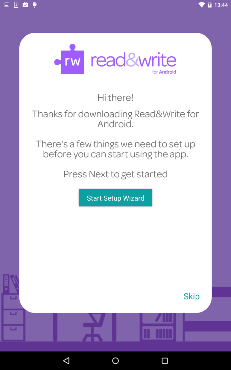 Read&Write for Android setup wizard