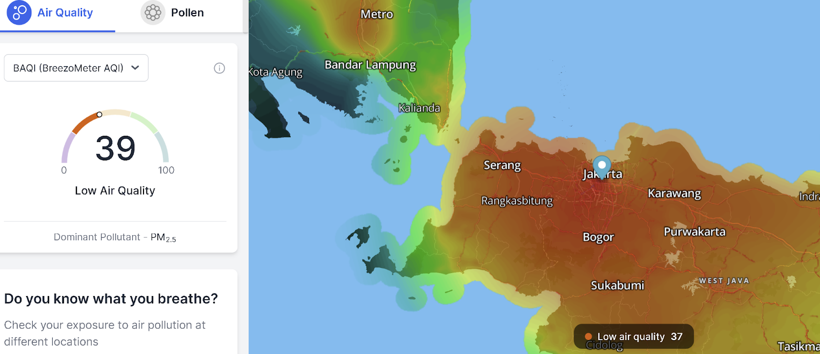 Southern Indonesia air quality map