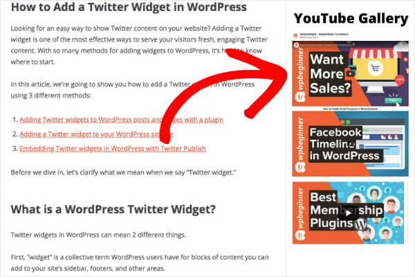 youtube video feed on the sidebar