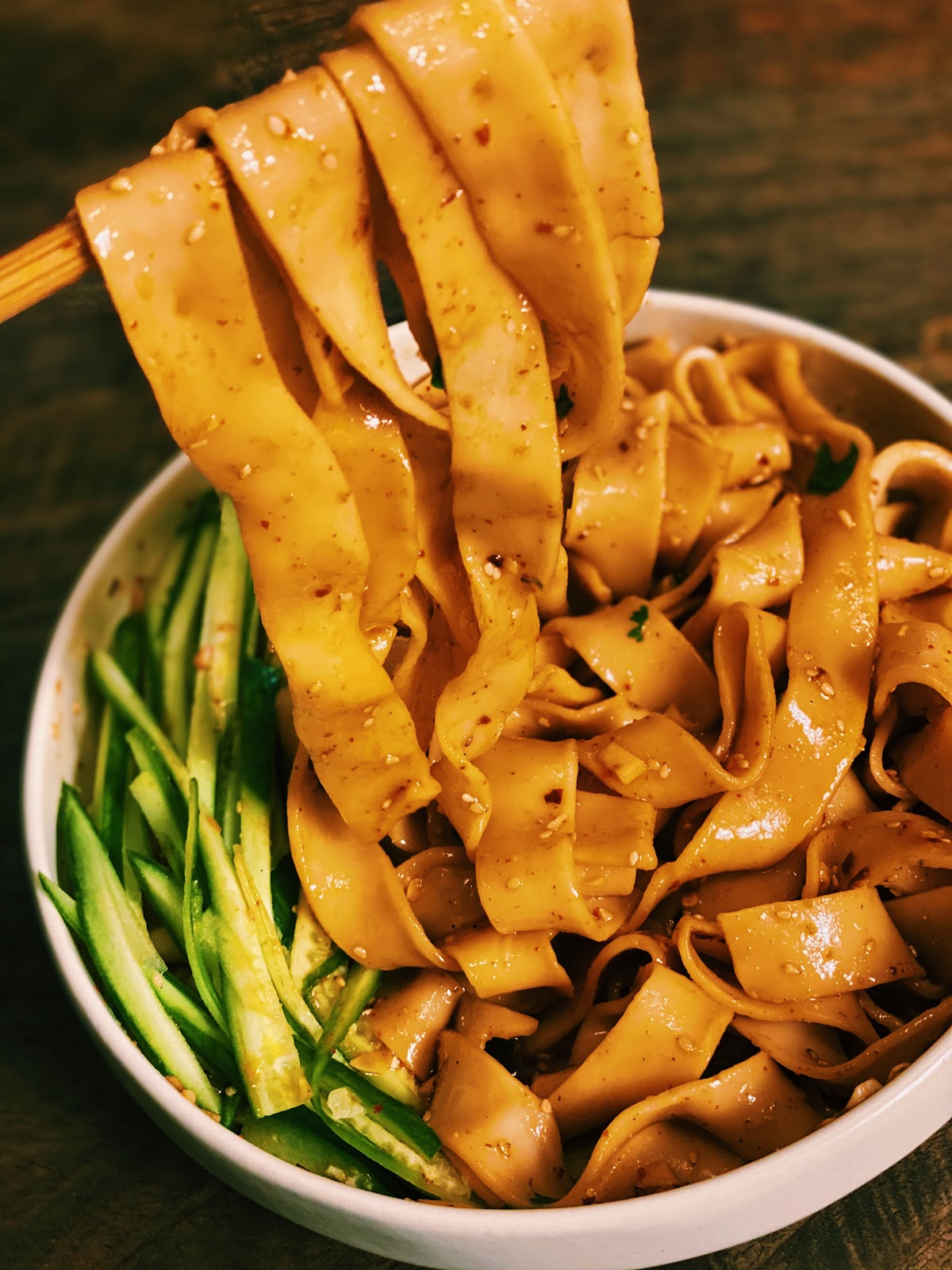 Spicy Garlic Shiitake Noodles - Serving Dumplings