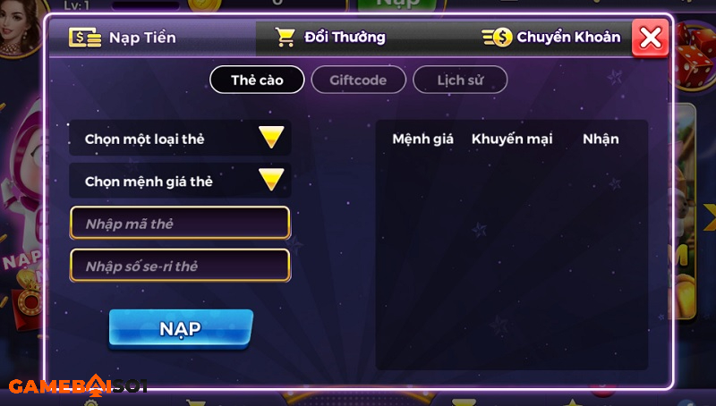 nạp tiền tại hay68 club