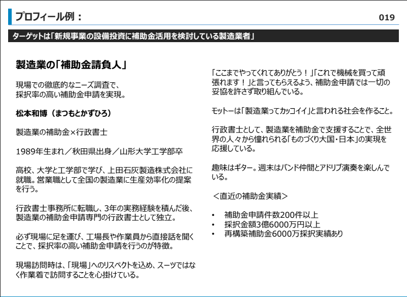 士業プロフィールの参考事例