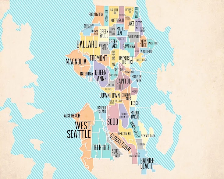 [Hình ảnh là bản đồ của các khu phố Seattle.]/[Image is a map of Seattle neighborhoods.]
