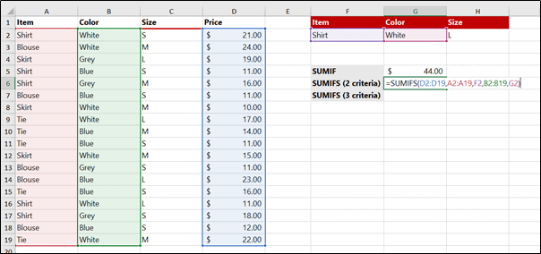 SUMIFS Function in Excel - Cell References