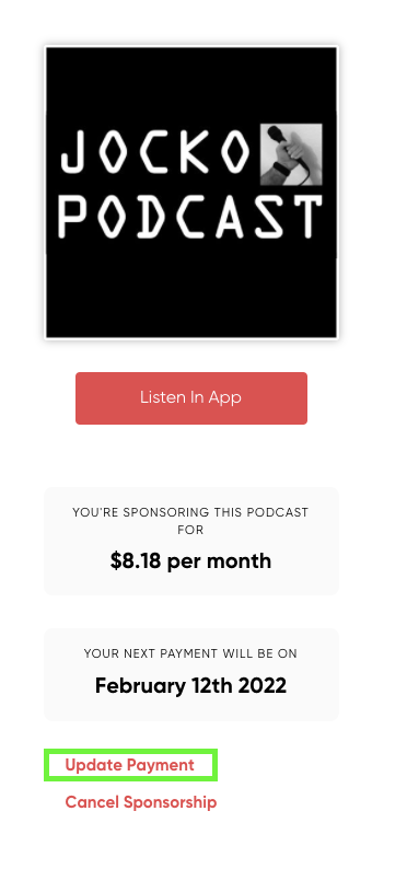 Update the payment method for the podcast you're sponsoring on RedCircle