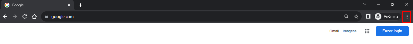Destaque para o botão de menus - configurações do Google Chrome no canto superior direito da tela
