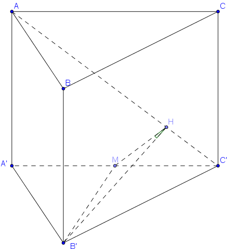 Cho hình lăng trụ đứng (ABC.A'B'C') có đáy (ABC) là tam giác vuông, (AB = BC = 2a). Biết góc giữa hai mặt phẳng (left( {ACC'} right)) và (left( {AB'C'} right)) bằng (60^circ ).</p> 2