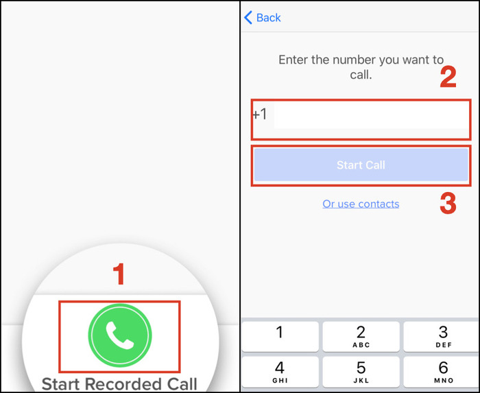 nhập số điện thoại ứng dụng Rev Call Recorder