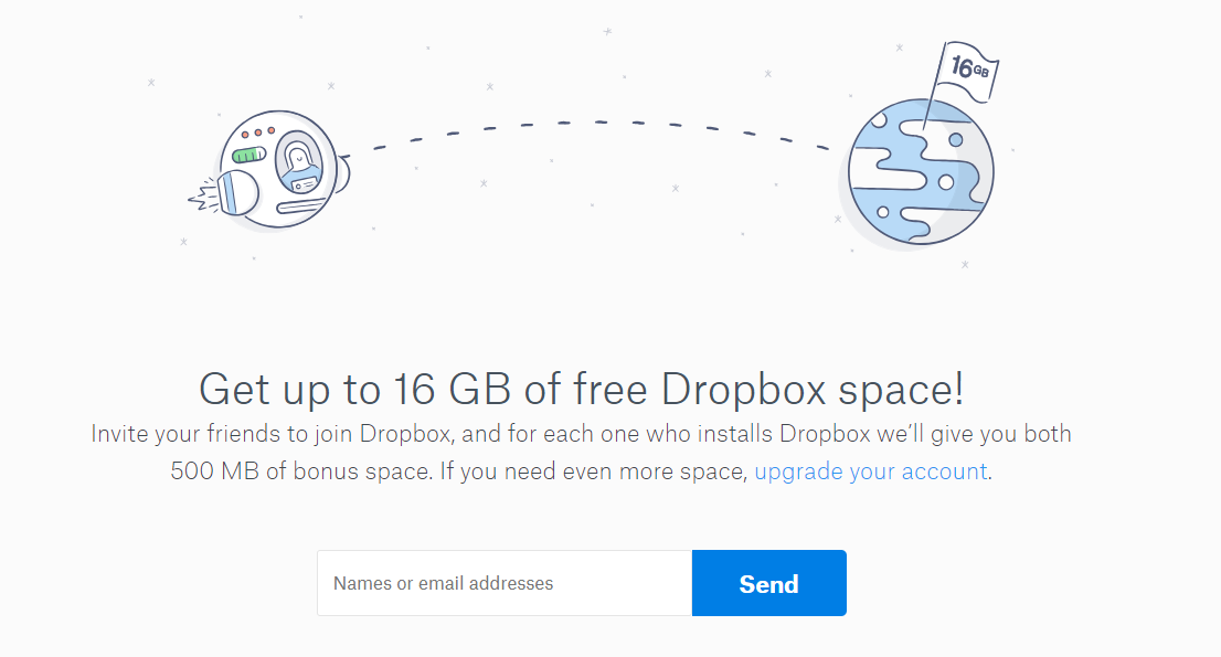 Screenshot of Dropbox referral marketing campaign.