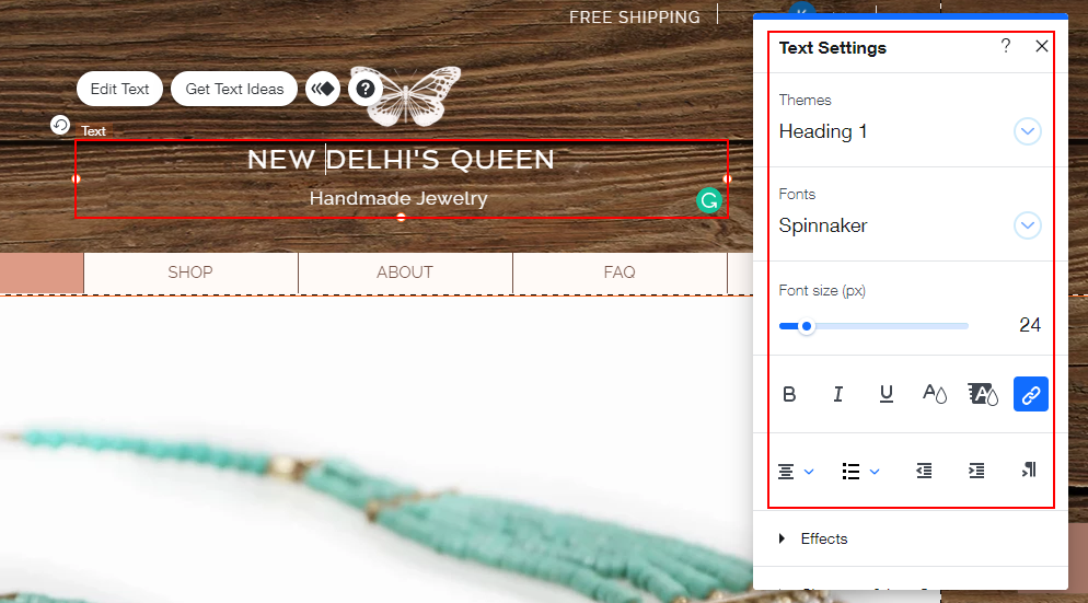 How to change the text on Wix eCommerce builder in India