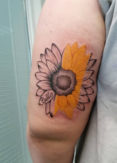 Dot Work Sunflower Tattoo Design On Back Arm