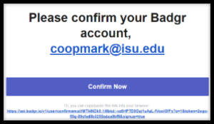 Screenshot of account confirmation screen