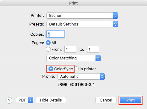 Print driver color sync