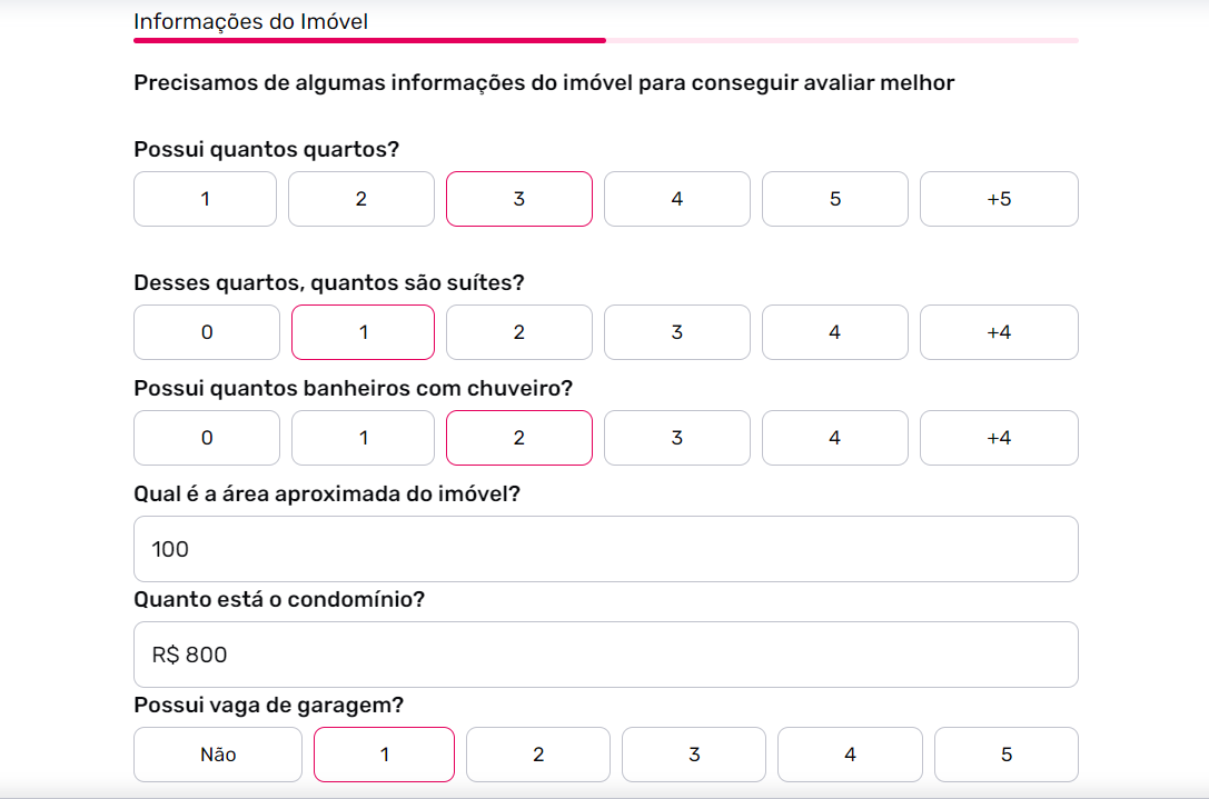 Como avaliar um imóvel: Imagem do site da EmCasa com campos para inserir informações do imóvel