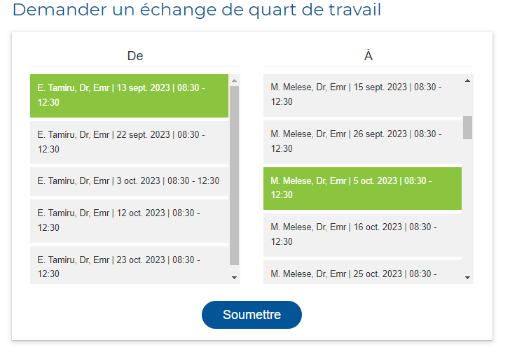 Sélection des quarts de travail à échanger