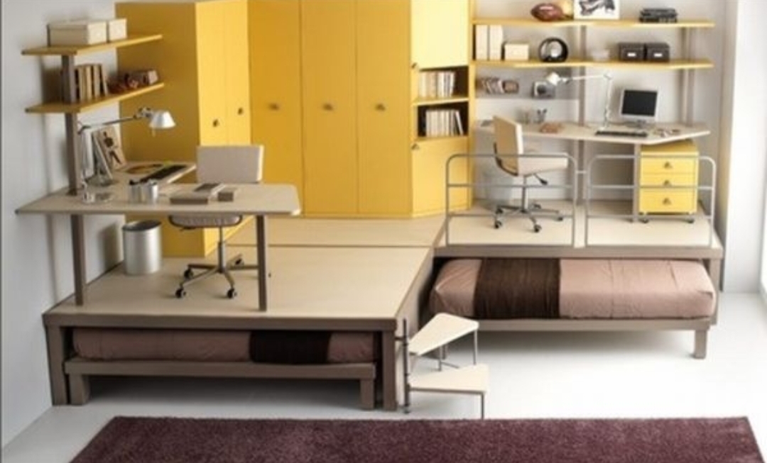 Slide-away bed designs allow for optimal use of the available space in a small room.