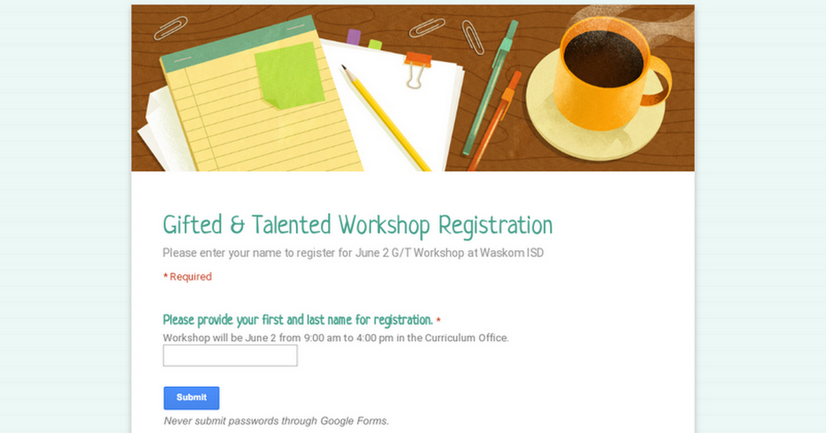 Gifted & Talented Workshop Registration