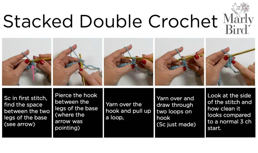 How to work stacked double crochet stitches.