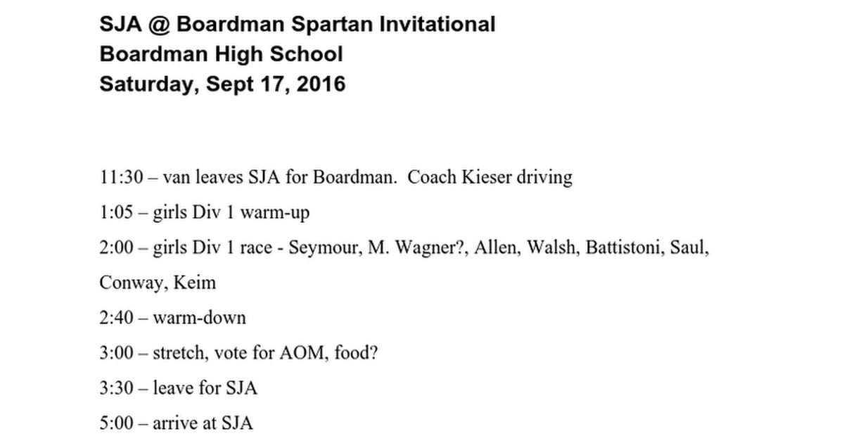 SJA Boardman Spartan Invitational Google Docs