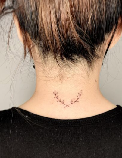 Tiny Fern Back Neck Tattoos Women