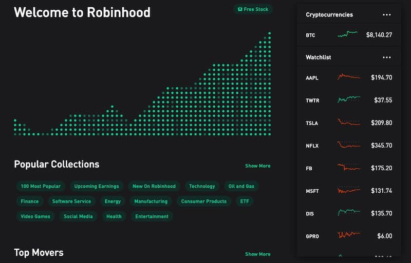 Robinhood Home Page