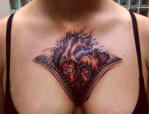 Beating Heart Zipper Tattoo