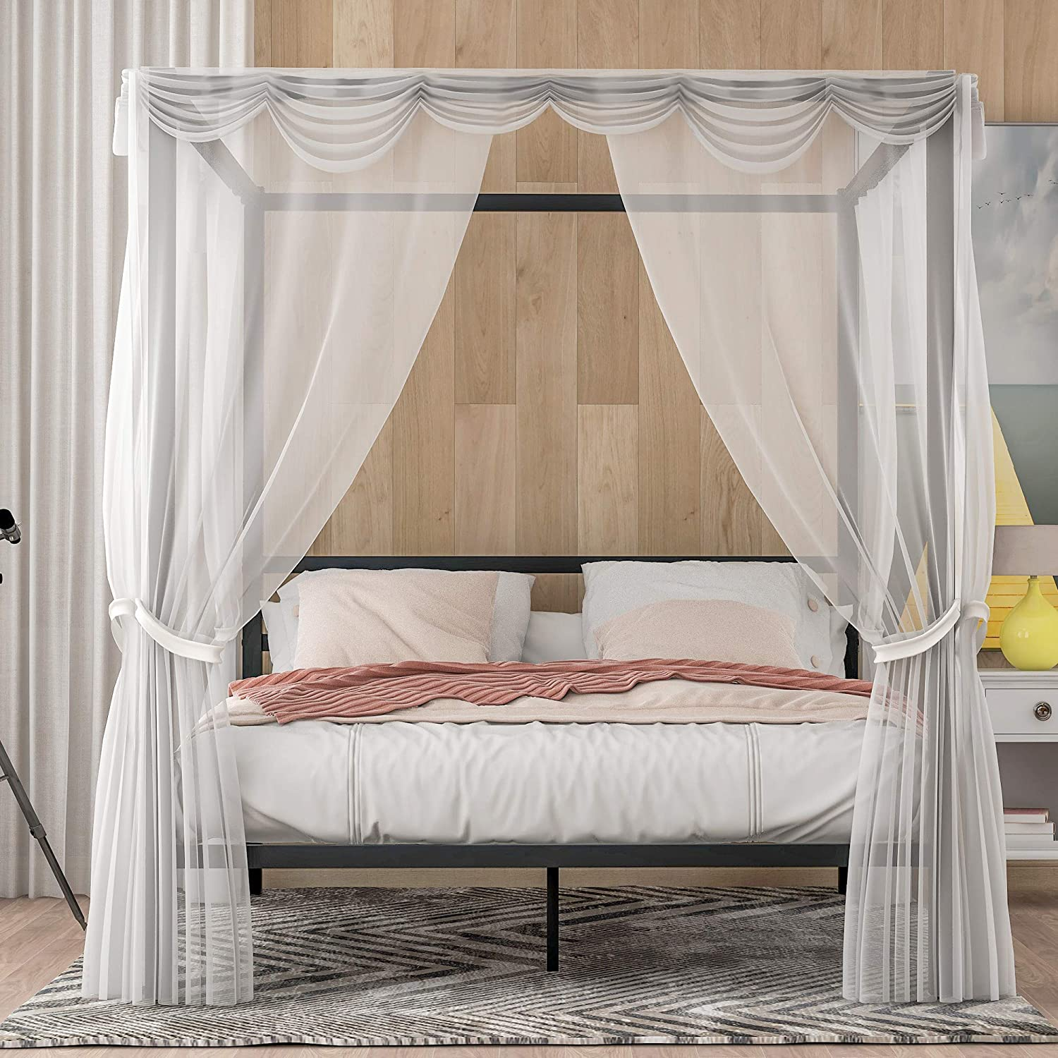 A sleep metal canopy bed provides more protection from mosquitos compared to a sleigh bed