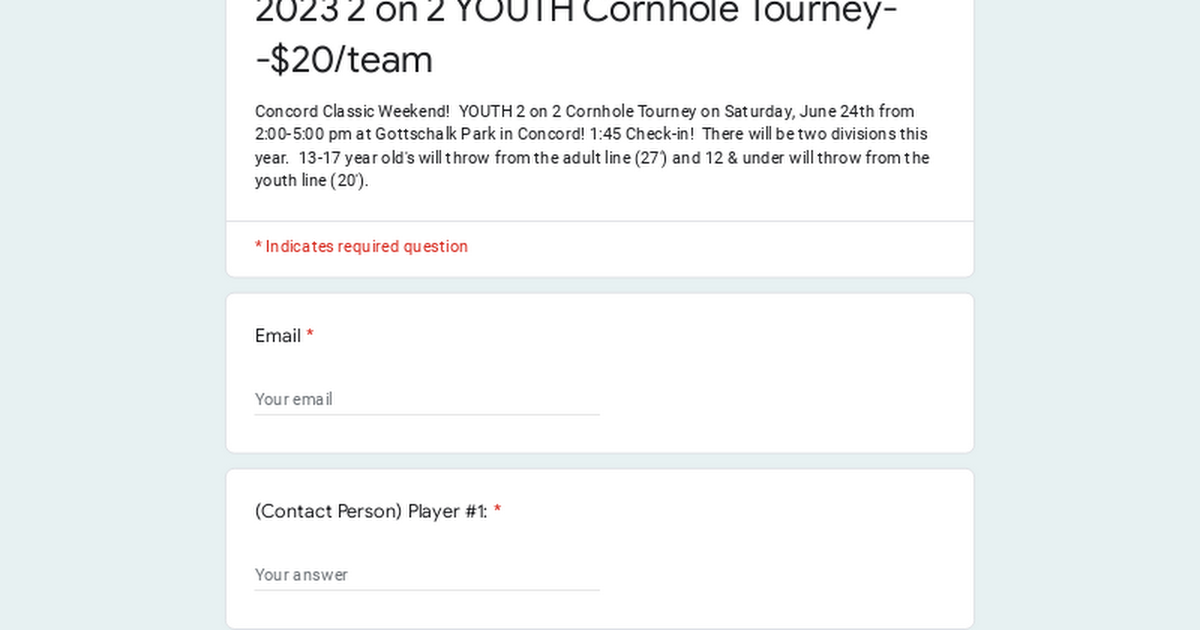 2 on 2 YOUTH Cornhole Tourney--$20/team
