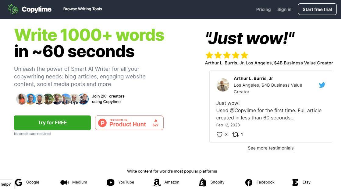 copylime review - mainpage