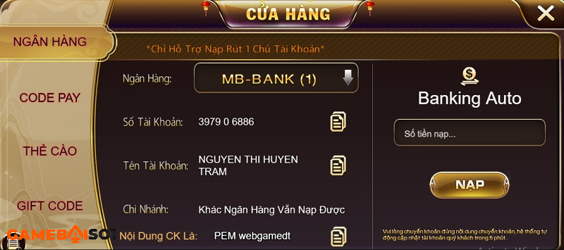 nạp rút tiền tại pem789 win