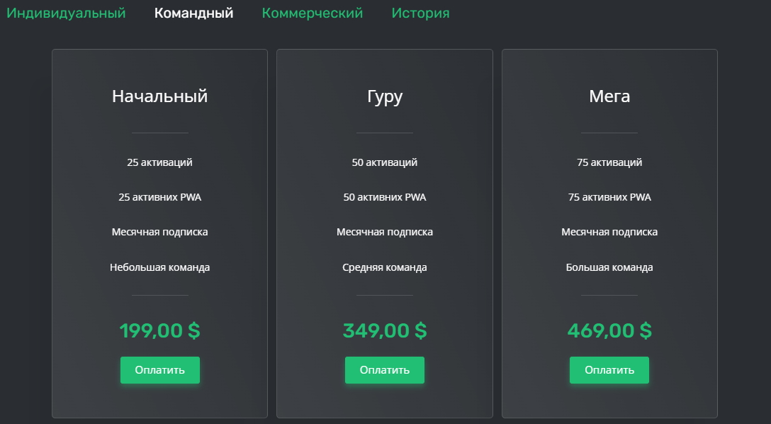 PWA.GROUP тарифы