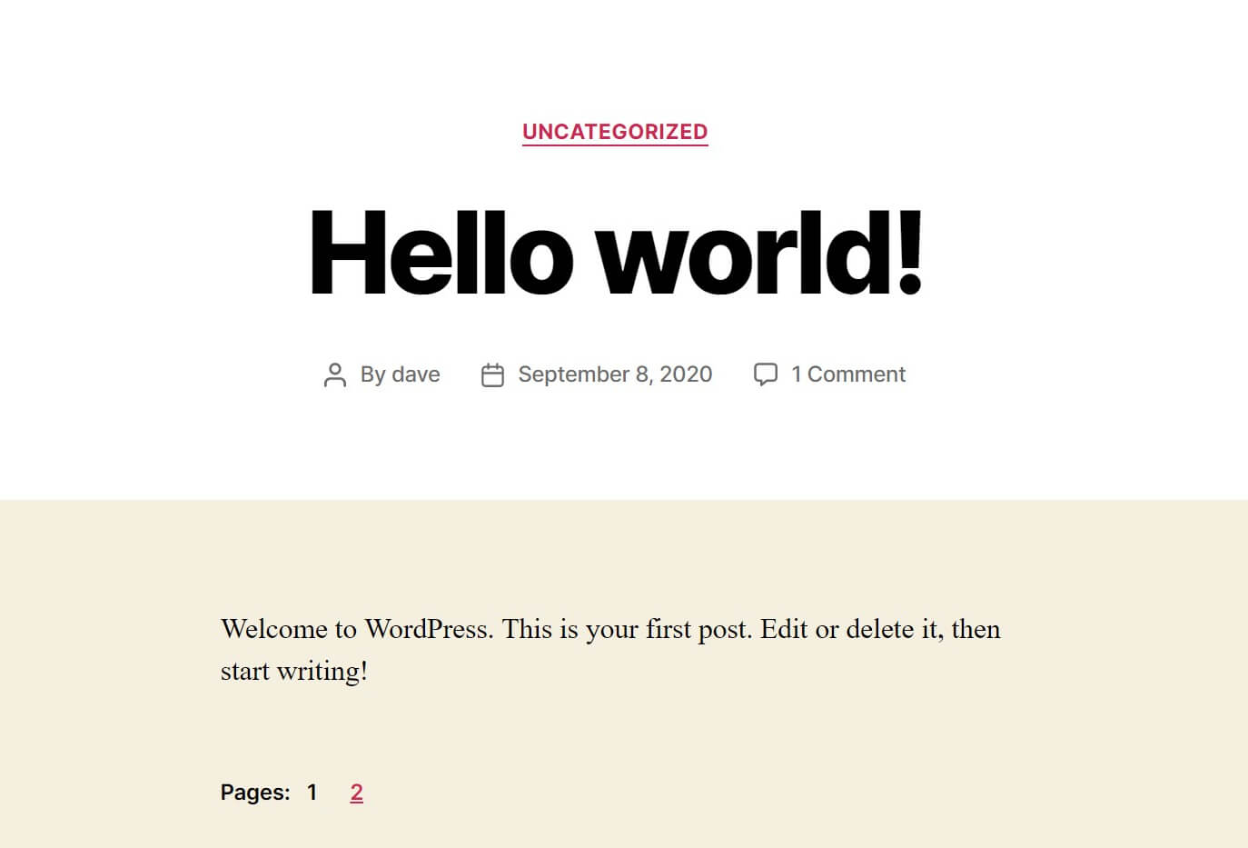 Image of how a paginated post appears in WordPress