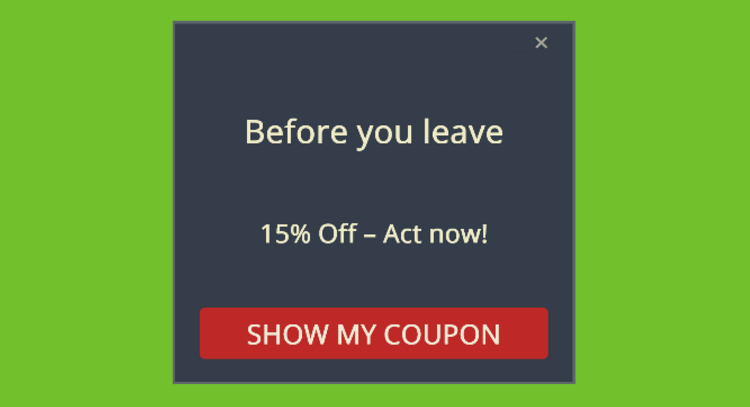 Desconto pop-up de saída