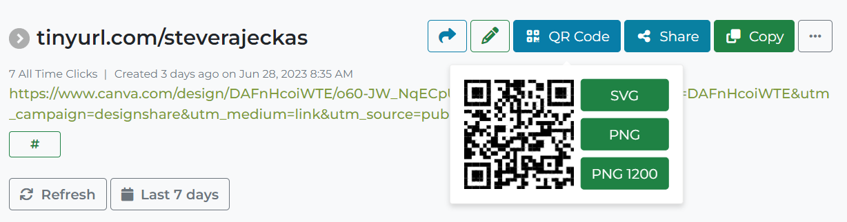 Screenshot of the QR code view on a TinyURL link