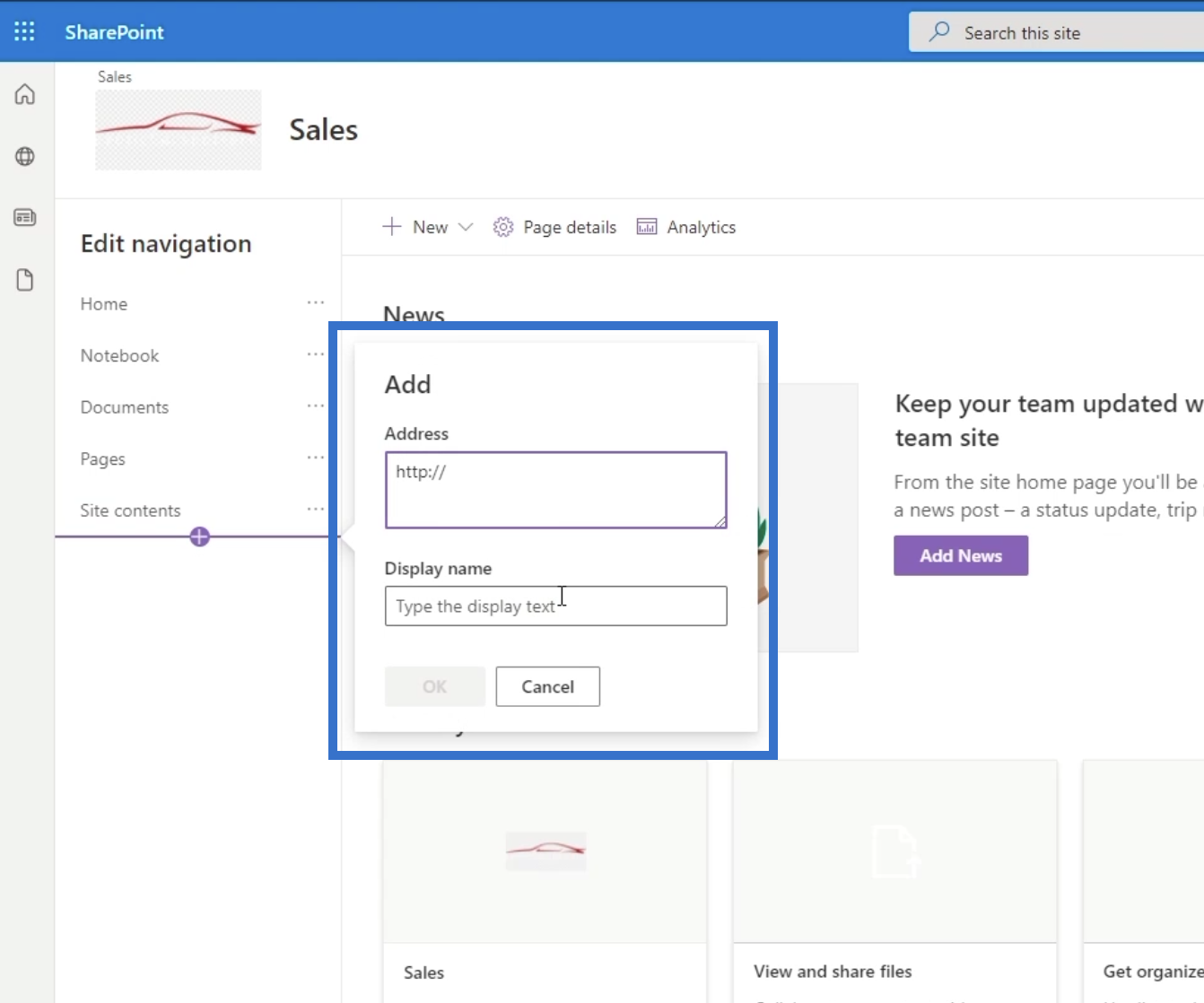 sharepoint site navigation