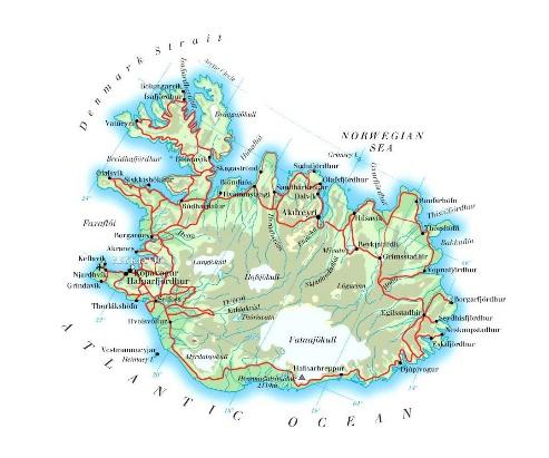 Mapa de elevación detallado de Islandia con carreteras, ciudades y  aeropuertos | Islandia | Europa | Mapas del Mundo