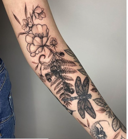 Dragonfly fern tattoo designs