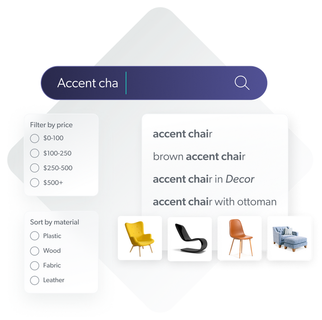 Illustration of being able to filter on variants to find a desired chair.