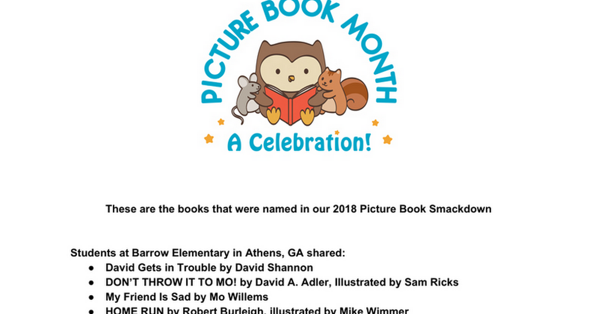 2018 Picture Book Smackdown Titles
