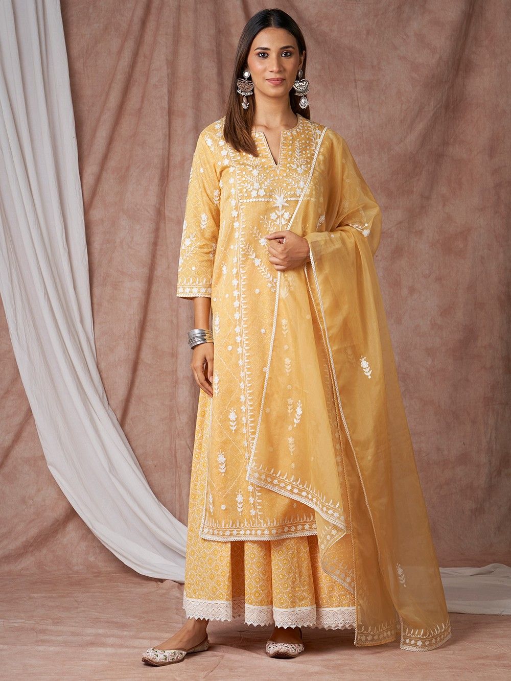 the loom - Yellow Embroidered Organza Kurta