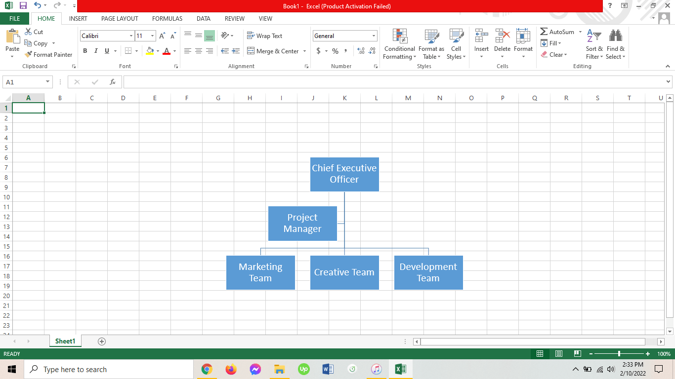 como fazer organograma no excel passo 2