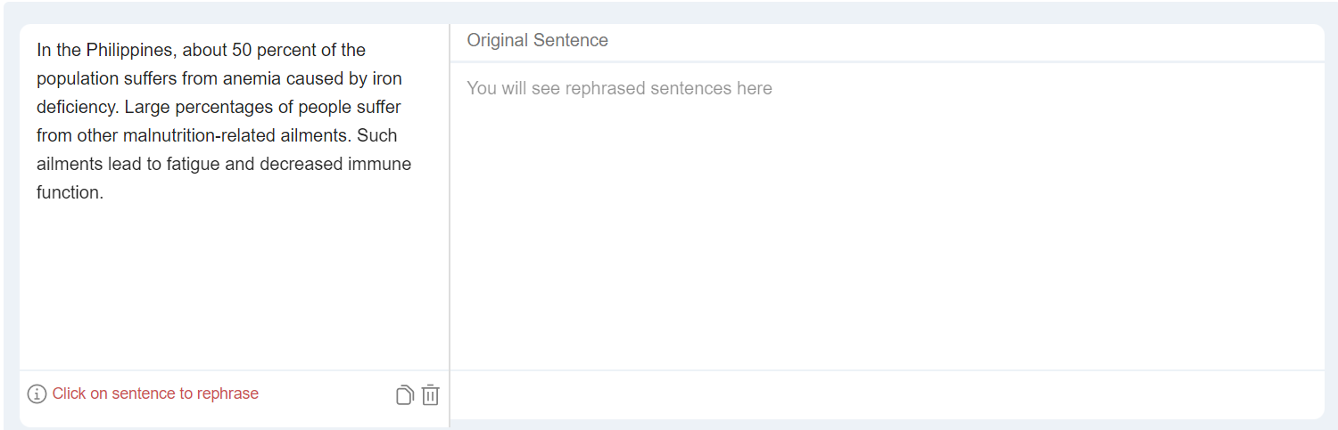sentence rephraser input box